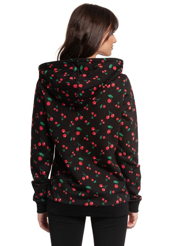 Nastrovje Potsdam Pussy Deluxe Cherries Damen Kapuzensweatjacke schwarz allover Sonderangebot der Fabrik