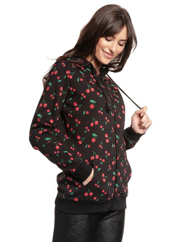 Nastrovje Potsdam Pussy Deluxe Cherries Damen Kapuzensweatjacke schwarz allover Sonderangebot der Fabrik