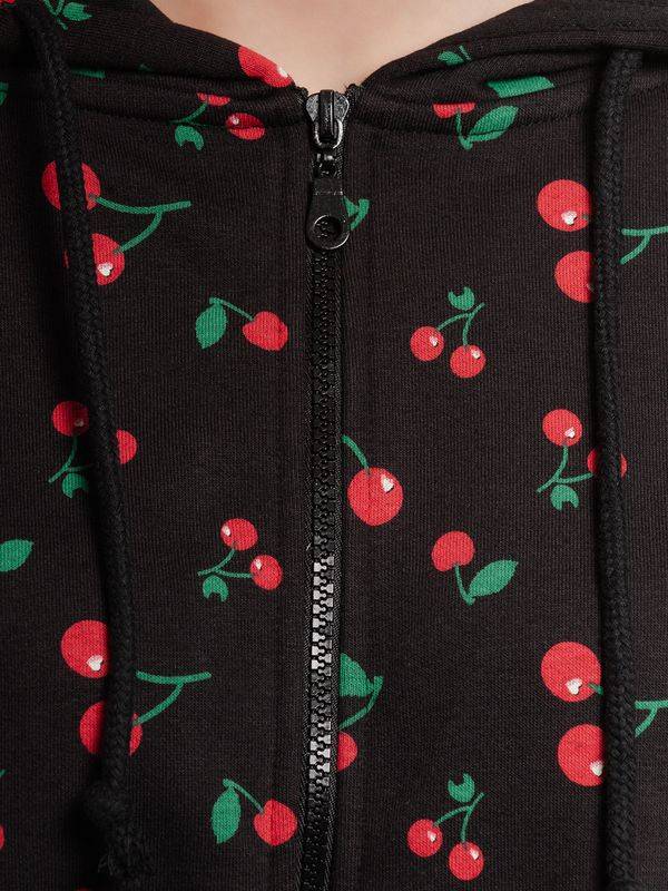 Nastrovje Potsdam Pussy Deluxe Cherries Damen Kapuzensweatjacke schwarz allover Sonderangebot der Fabrik
