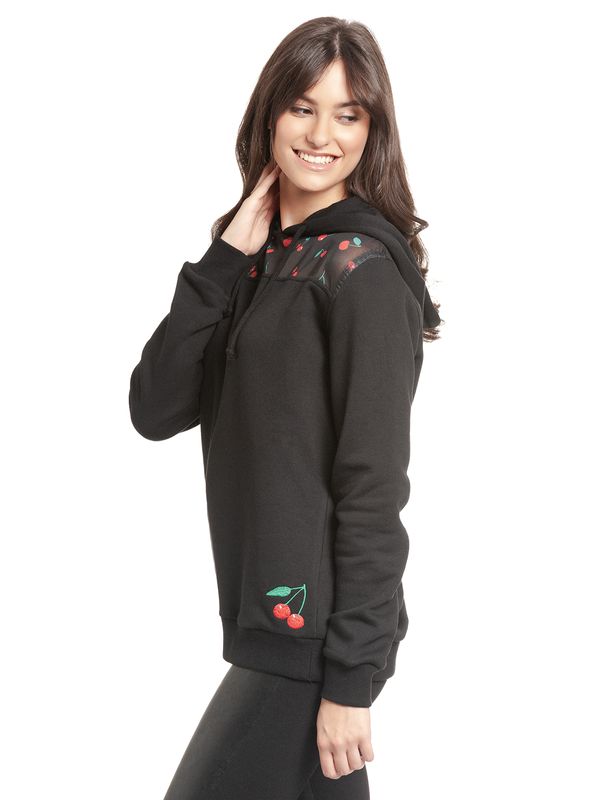 Nastrovje Potsdam Pussy Deluxe Cherries Damen Kapuzensweatshirt schwarz allover Vierteljährliche Förderung