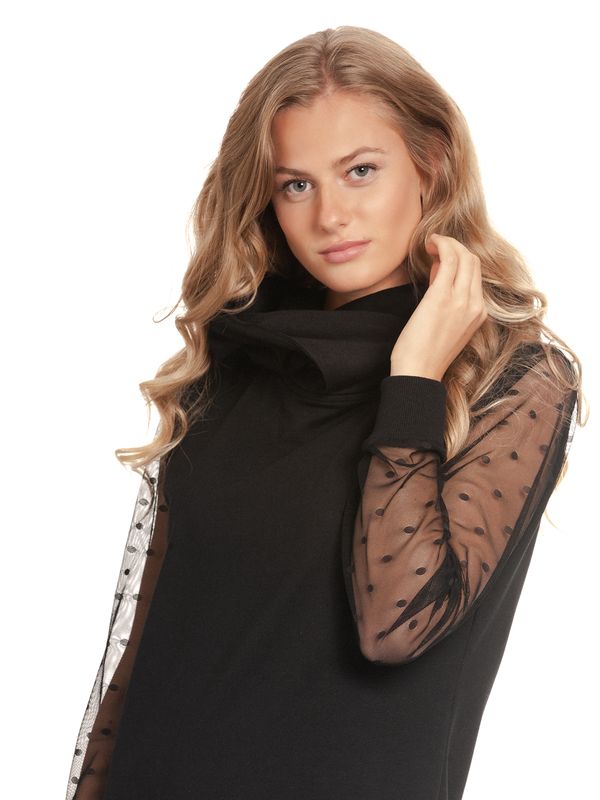 Nastrovje Potsdam Pussy Deluxe Black Dots Shawl Hooded Damen Sweatkleid schwarz Super Rabatt