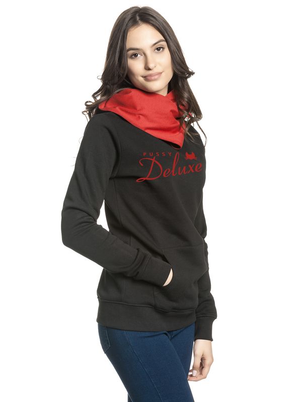 Nastrovje Potsdam Pussy Deluxe Logo Damen Schalkragenpullover schwarz/rot Fabrikladen