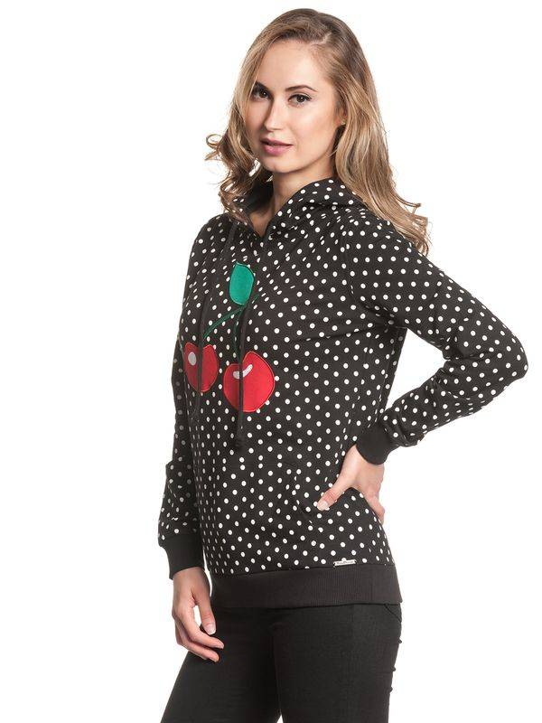 Nastrovje Potsdam Pussy Deluxe Big Cherry Damen Kapuzensweatshirt schwarz allover Black Friday Preise
