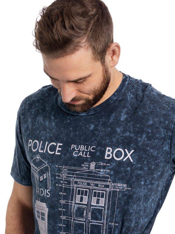 Nastrovje Potsdam Doctor Who Police Box Blueprint Batik Herren T-Shirt blau Versandkostenfrei