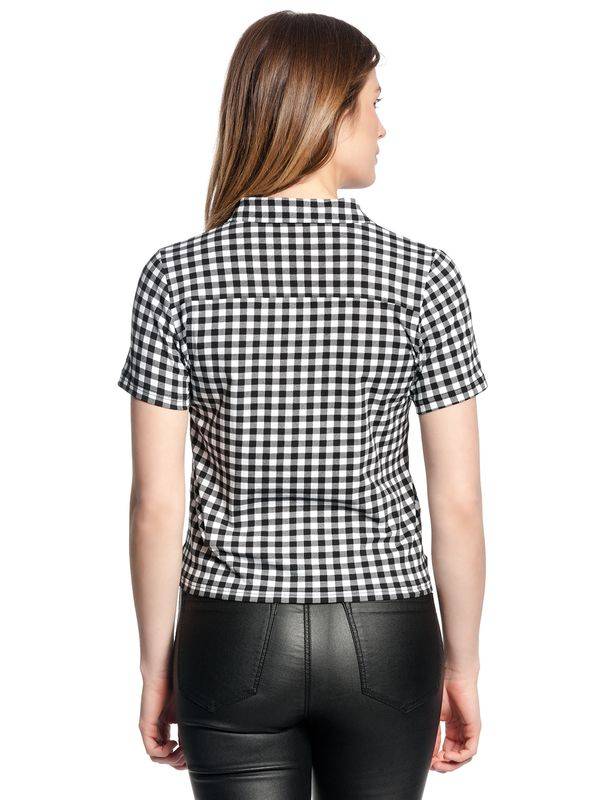 Nastrovje Potsdam Pussy Deluxe Plaid Short Damen Kurzarmbluse schwarz/weiß Begrenzt auf 3 Tage