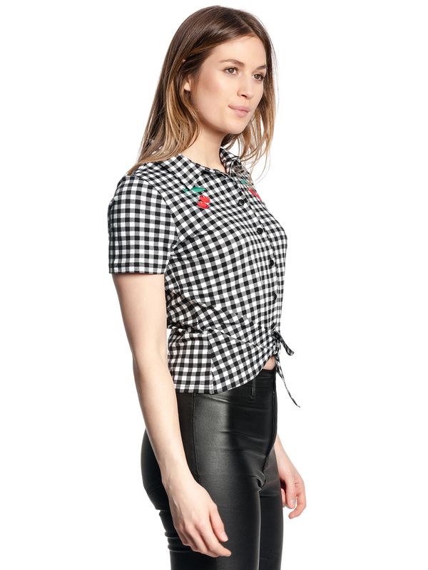 Nastrovje Potsdam Pussy Deluxe Plaid Short Damen Kurzarmbluse schwarz/weiß Begrenzt auf 3 Tage
