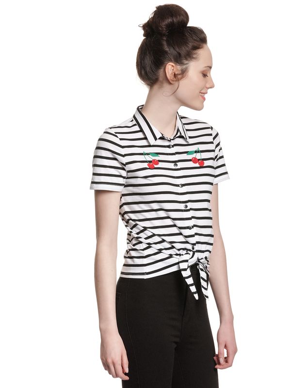 Nastrovje Potsdam Pussy Deluxe Revival Stripes Short Damen Kurzarmbluse schwarz/weiß Speichern exportieren