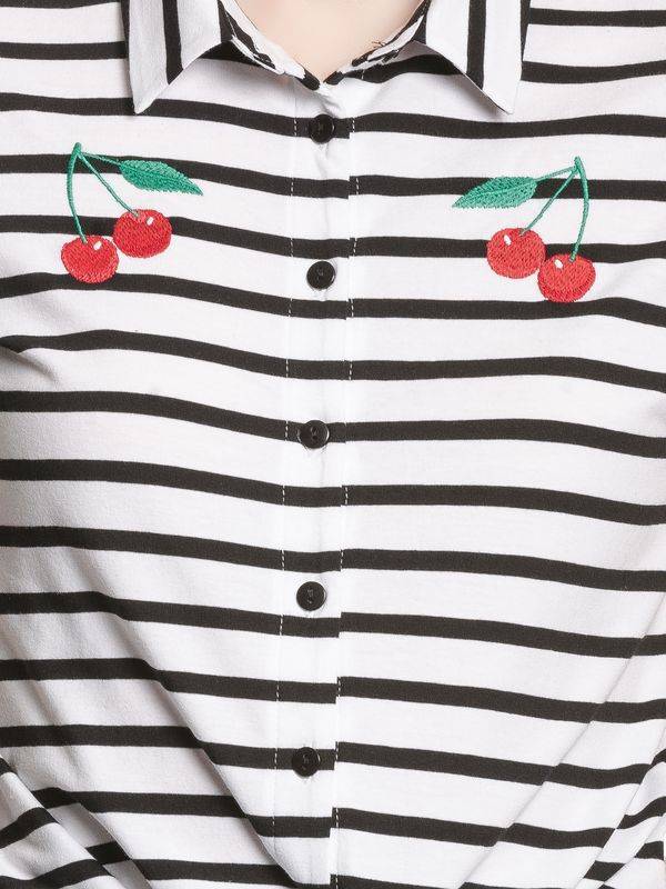 Nastrovje Potsdam Pussy Deluxe Revival Stripes Short Damen Kurzarmbluse schwarz/weiß Speichern exportieren