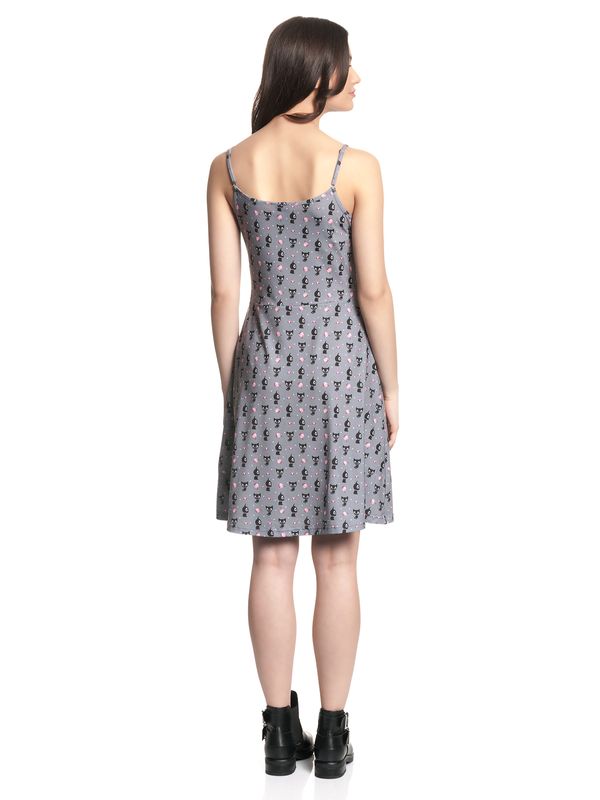 Nastrovje Potsdam Pussy Deluxe Kitten & Cupcakes Damen A-Linien-Kleid grau allover Im Verkauf