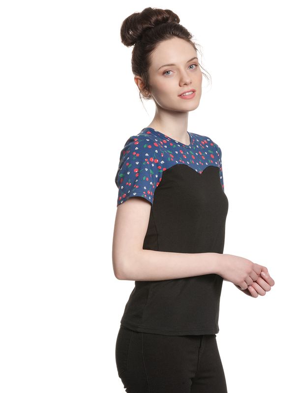 Nastrovje Potsdam Pussy Deluxe Cat Paws & Cherries Damen T-Shirt schwarz/allover Outlet
