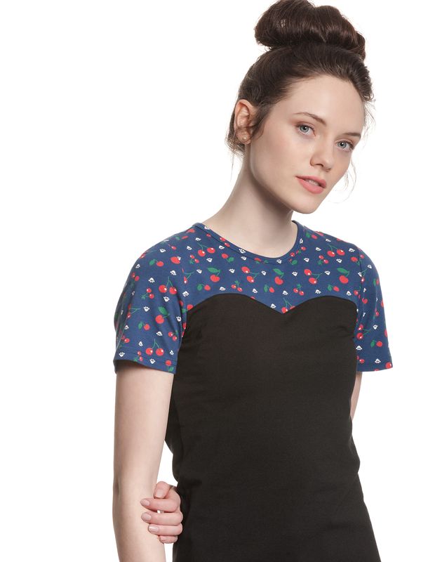 Nastrovje Potsdam Pussy Deluxe Cat Paws & Cherries Damen T-Shirt schwarz/allover Outlet