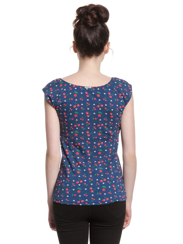 Nastrovje Potsdam Pussy Deluxe Cat Paws & Cherries Damen T-Shirt blau allover Auslauf