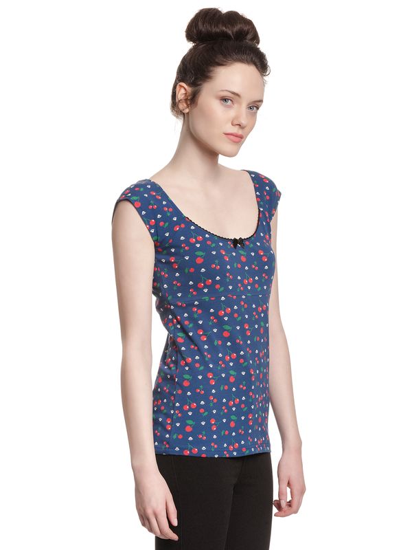 Nastrovje Potsdam Pussy Deluxe Cat Paws & Cherries Damen T-Shirt blau allover Auslauf