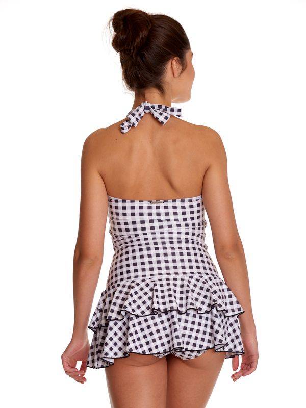 Nastrovje Potsdam Pussy Deluxe Collar Plaid Damen Badeanzug schwarz/weiß im Angebot