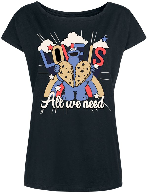 Nastrovje Potsdam Sesamstrasse Love Is All We Need Cookie Damen Loose-Shirt schwarz Fabrik Onlineshop
