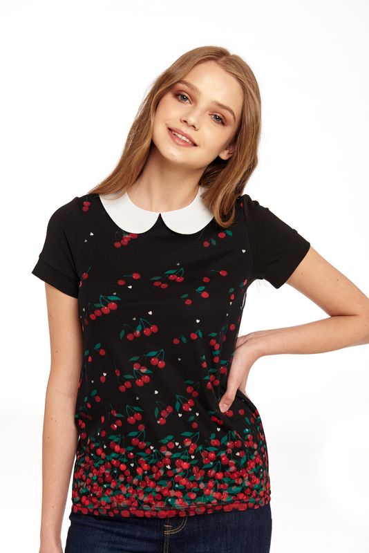 Nastrovje Potsdam Pussy Deluxe Falling Cherries Collar Shirt schwarz Kauf eins, bekomm eins gratis