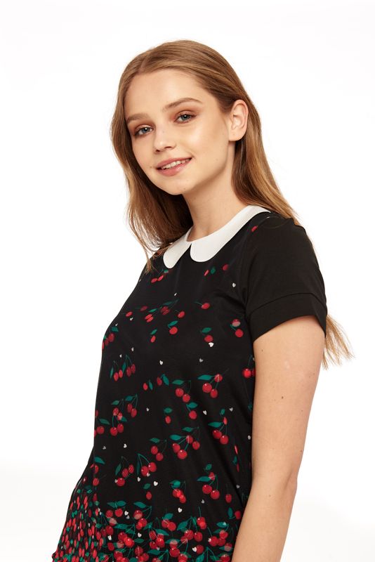 Nastrovje Potsdam Pussy Deluxe Falling Cherries Collar Shirt schwarz Kauf eins, bekomm eins gratis