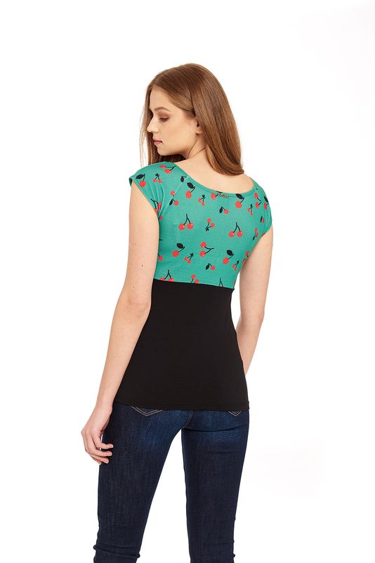 Nastrovje Potsdam Pussy Deluxe Cat Cherries Basic Shirt schwarz / grün allover Sonderangebote
