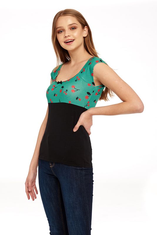 Nastrovje Potsdam Pussy Deluxe Cat Cherries Basic Shirt schwarz / grün allover Sonderangebote