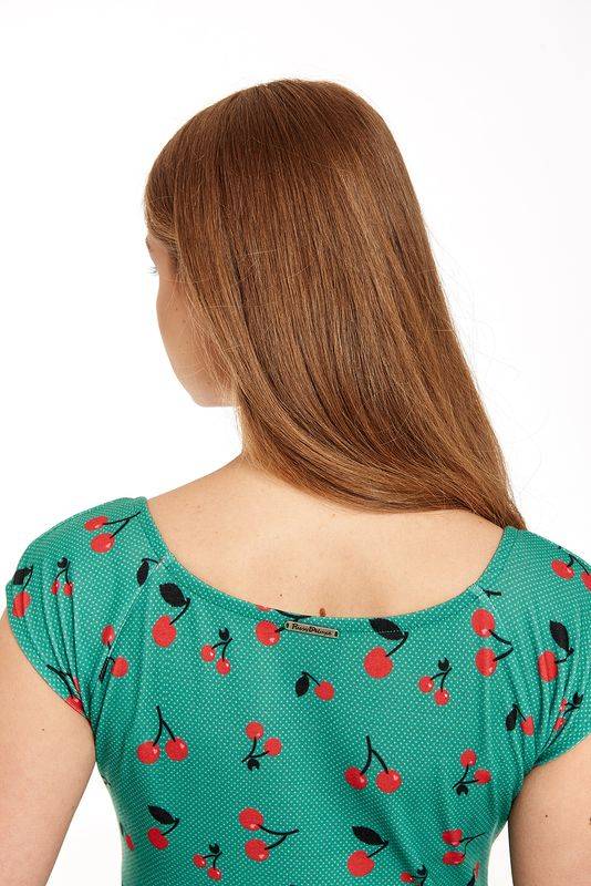 Nastrovje Potsdam Pussy Deluxe Cat Cherries Basic Shirt schwarz / grün allover Sonderangebote