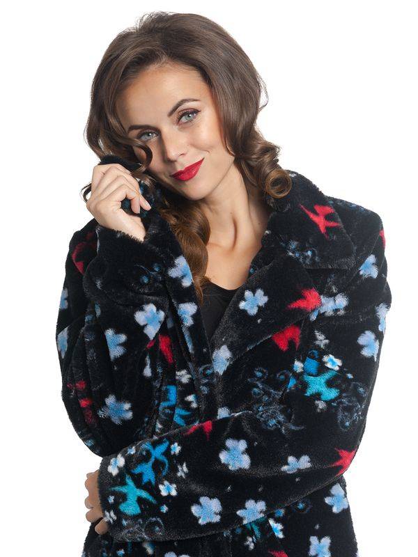 Nastrovje Potsdam Pussy Deluxe Blossom Coat Damen Wintermantel schwarz allover Begrenzte Freigabe