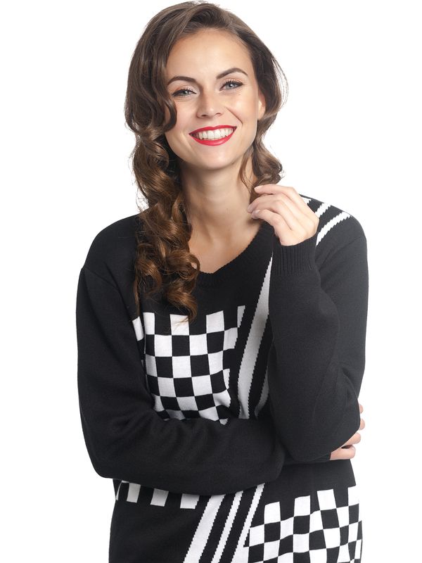 Nastrovje Potsdam Pussy Deluxe Checkered Knit Damen Strickpullover schwarz/weiß Letzte 2 Tage