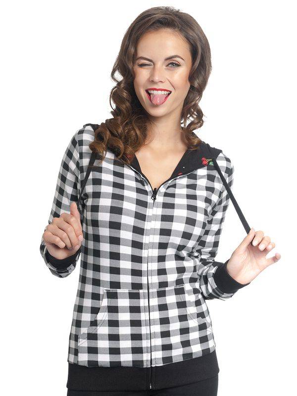 Nastrovje Potsdam Pussy Deluxe Vichy & Cherries Wendejacke schwarz allover Letzter Tag
