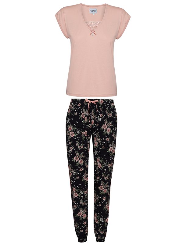 Nastrovje Potsdam Vive Maria Hibiscus Dream Damen Pyjama lightpink/schwarz allover Speichern exportieren