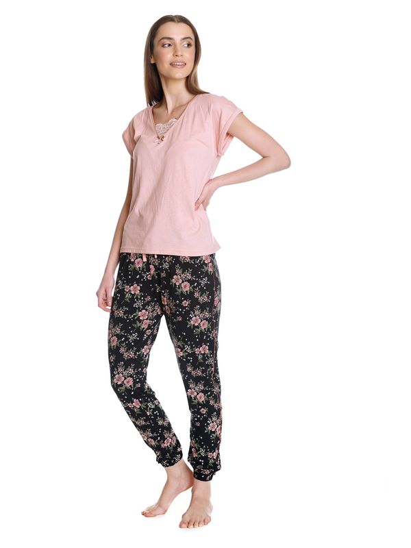 Nastrovje Potsdam Vive Maria Hibiscus Dream Damen Pyjama lightpink/schwarz allover Speichern exportieren