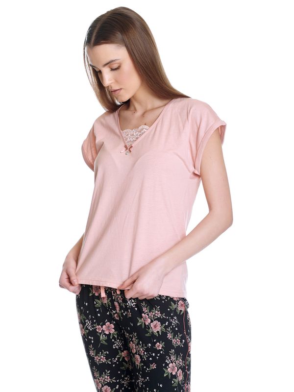 Nastrovje Potsdam Vive Maria Hibiscus Dream Damen Pyjama lightpink/schwarz allover Speichern exportieren