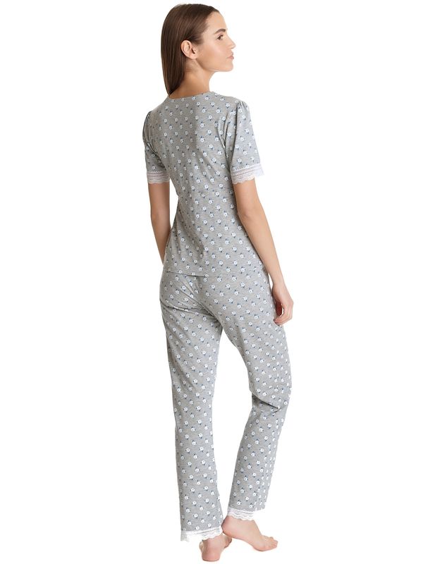 Nastrovje Potsdam Vive Maria Blue Rose Damen Pyjama grau meliert allover Outlet