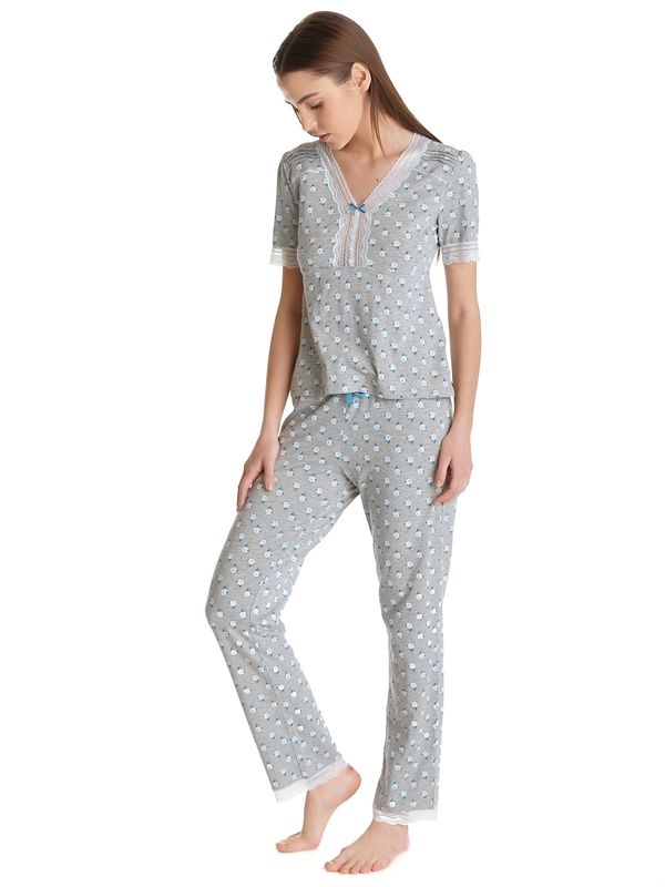 Nastrovje Potsdam Vive Maria Blue Rose Damen Pyjama grau meliert allover Outlet