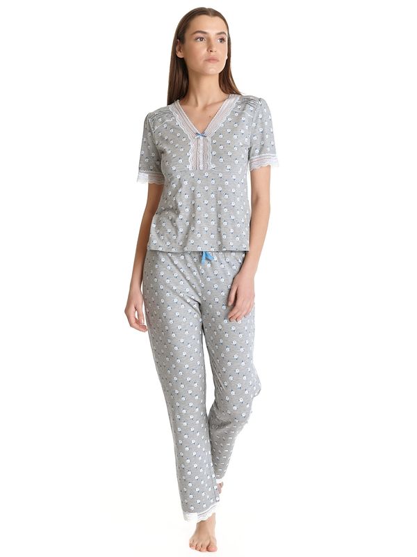 Nastrovje Potsdam Vive Maria Blue Rose Damen Pyjama grau meliert allover Outlet