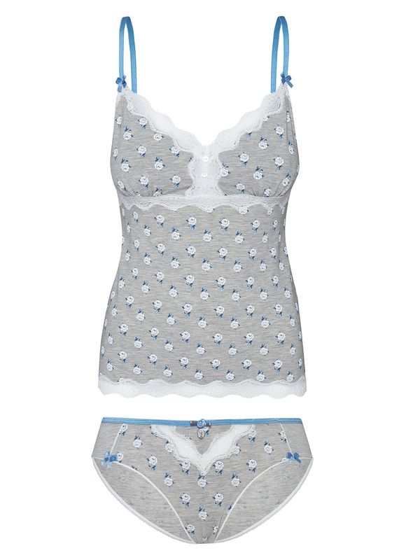 Nastrovje Potsdam Vive Maria Blue Love Damen Wäscheset: Top mit Slip grau meliert allover Auslauf