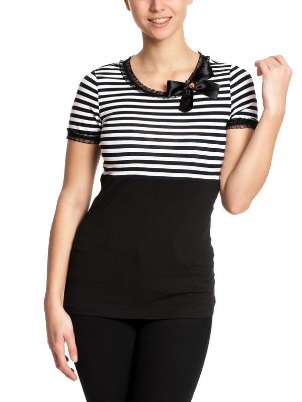 Nastrovje Potsdam Pussy Deluxe Stripey black/white on black Damen T-Shirt schwarz/weiß Fabrikverkauf