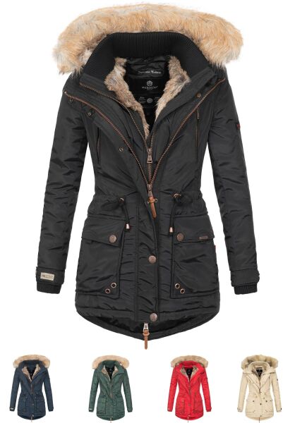 Navahoo Grinsekatze Damen lange Winterjacke mit Kapuze
