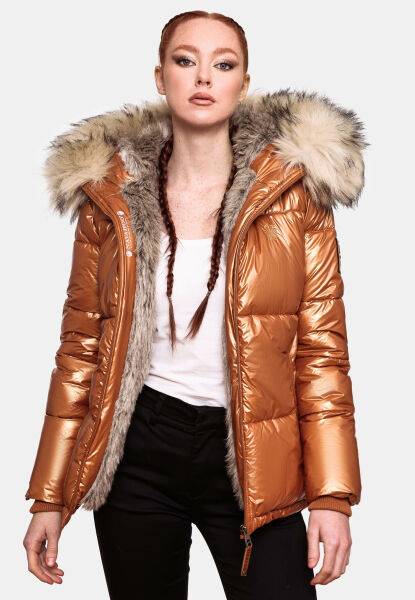 Navahoo Navahoo Tikunaa Damen Winterjacke mit Kapuze und Kunstfellkragen Räumungsverkauf