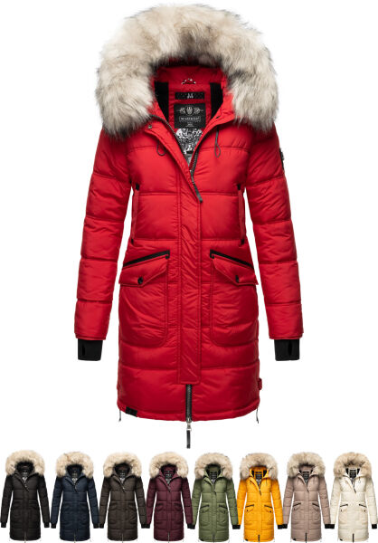 Navahoo Chaskaa Damen lange Winter Steppjacke mit KunstfellKragen