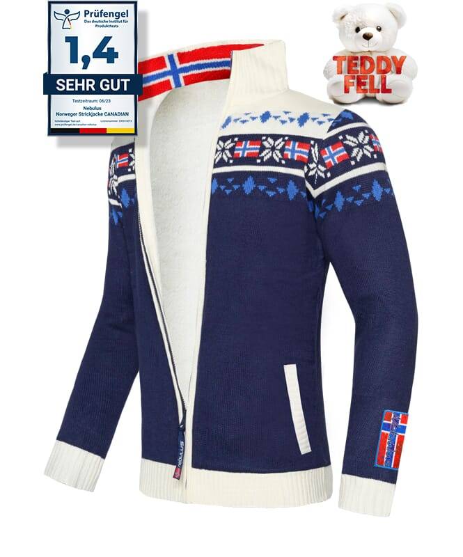Nebulus Norweger Strickjacke mit Teddyfell CANADIAN Herren Neuheiten