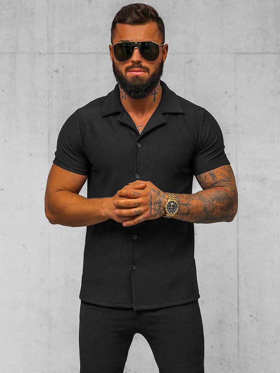 Ozonee Schwarzes Herrenset – Hemd und Hose OZONEE O/Y963TSP Discount Store für neue Produkte