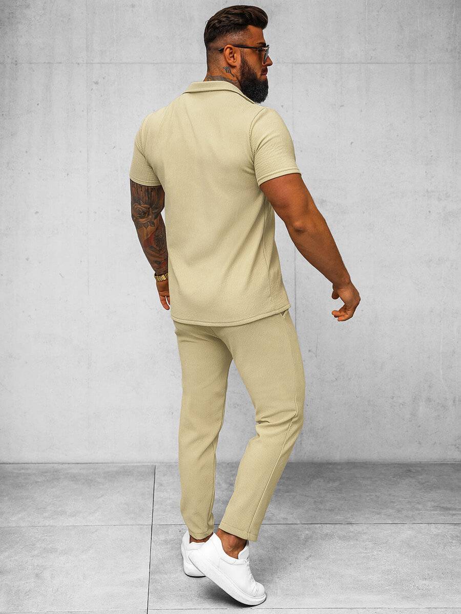 Ozonee Beige Herrenset – Hemd und Hose OZONEE O/Y963TSP Nur noch ein Tag übrig
