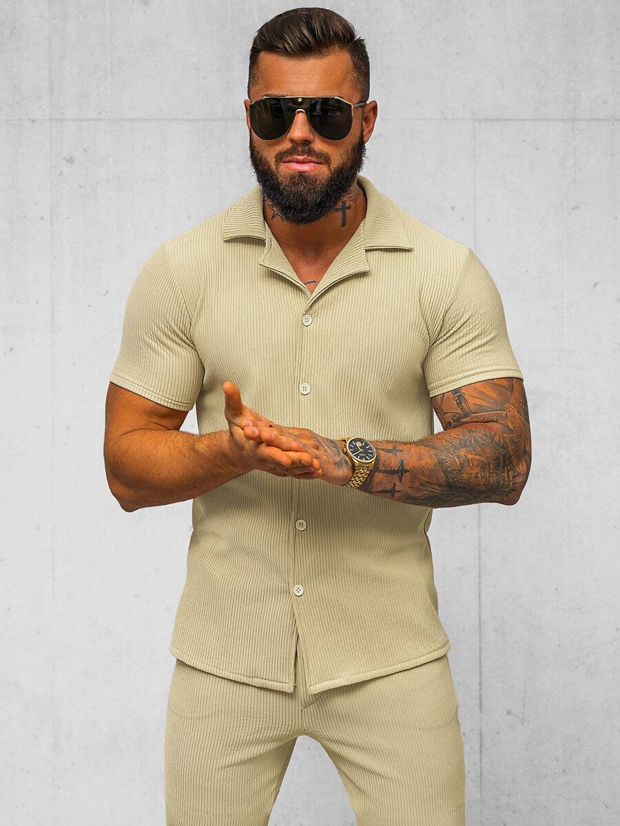 Ozonee Beige Herrenset – Hemd und Hose OZONEE O/Y963TSP Nur noch ein Tag übrig