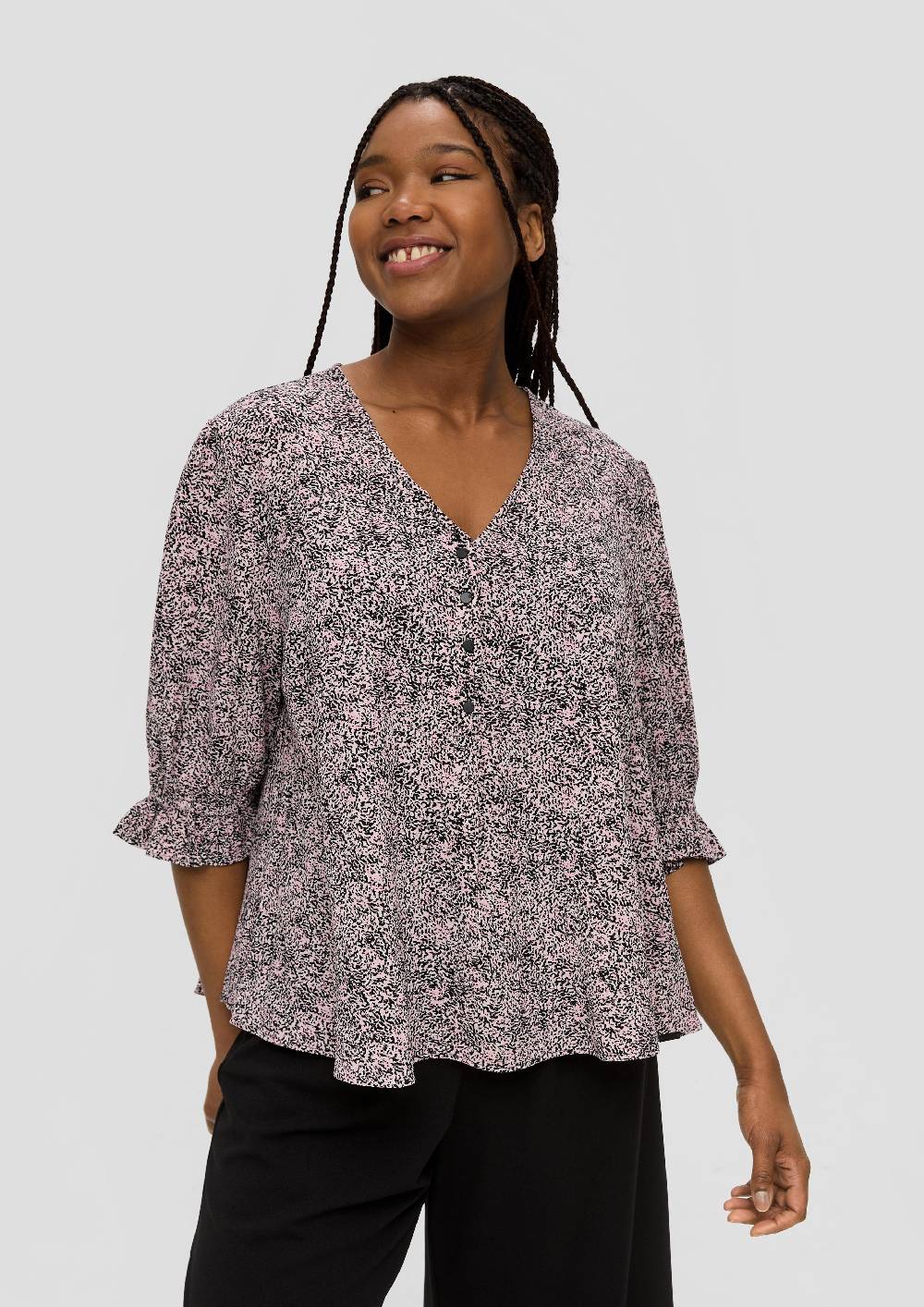 s.Oliver Kurze, gemusterte Bluse mit Raffung Preisnachlass