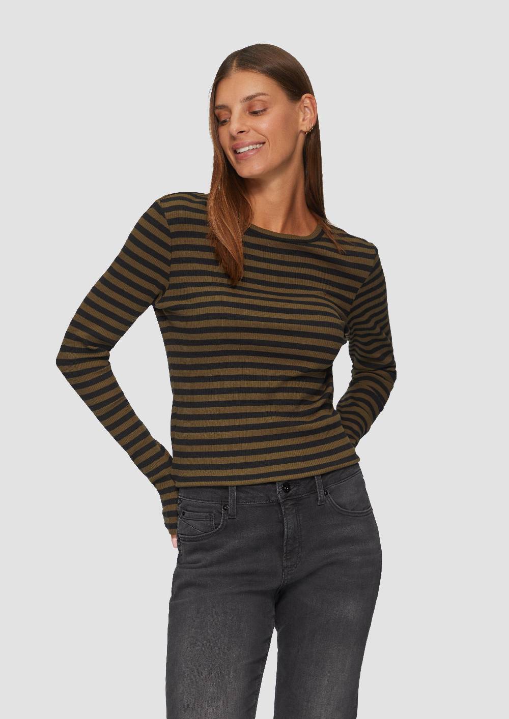 s.Oliver Geripptes Longsleeve im Slim Fit Black Friday