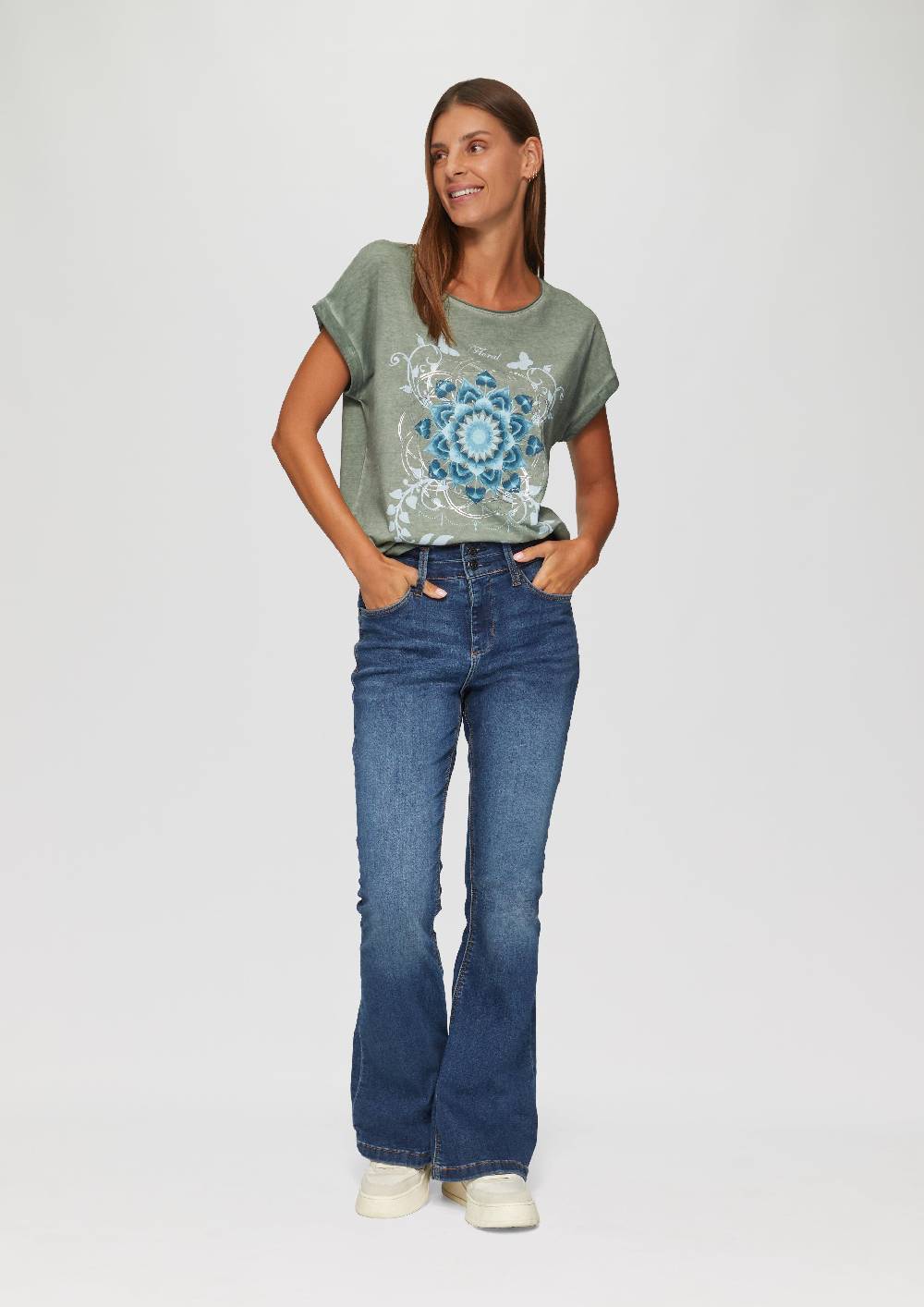 s.Oliver Gewaschenes T-Shirt mit Frontprint Lagerräumung