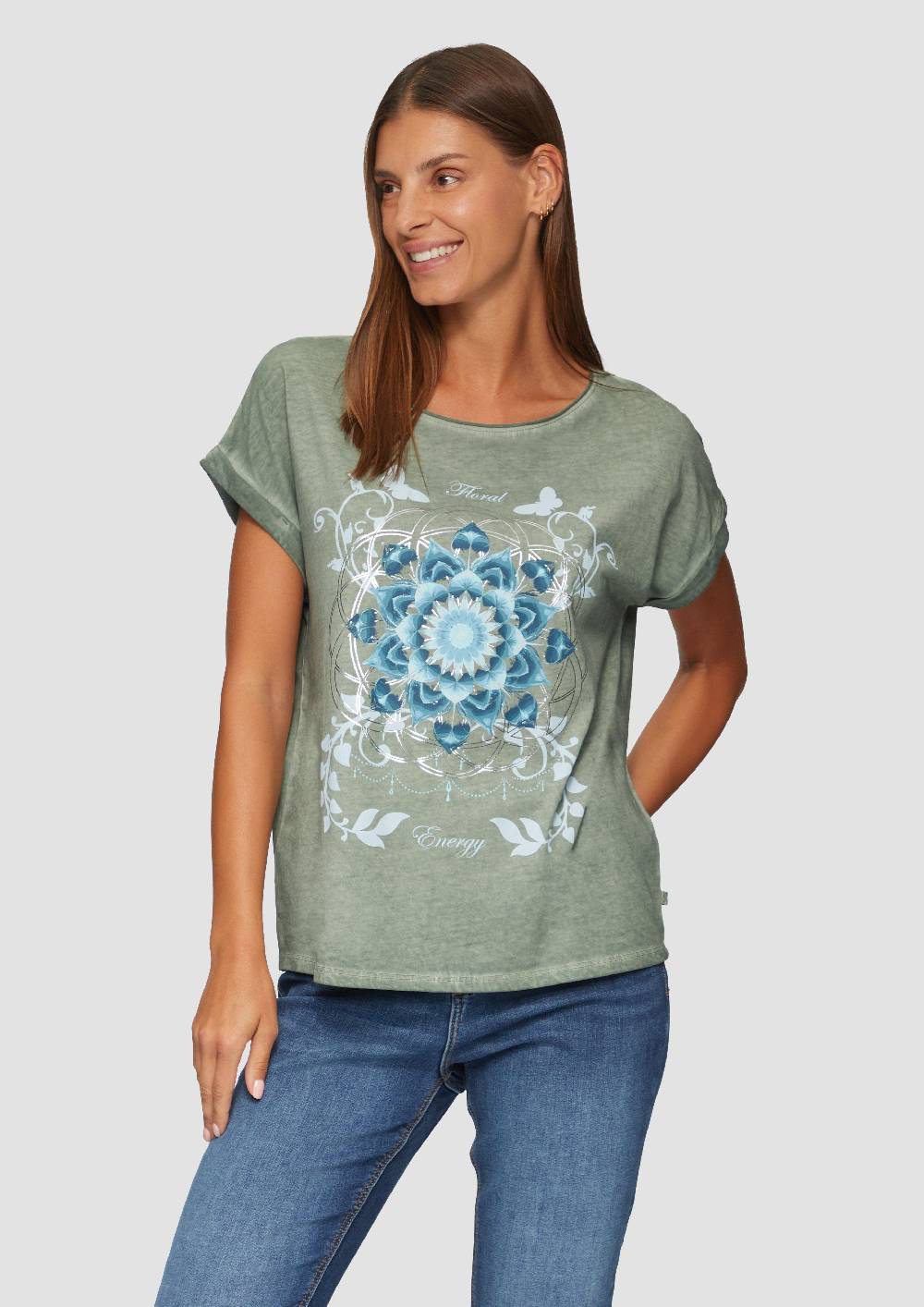 s.Oliver Gewaschenes T-Shirt mit Frontprint Lagerräumung