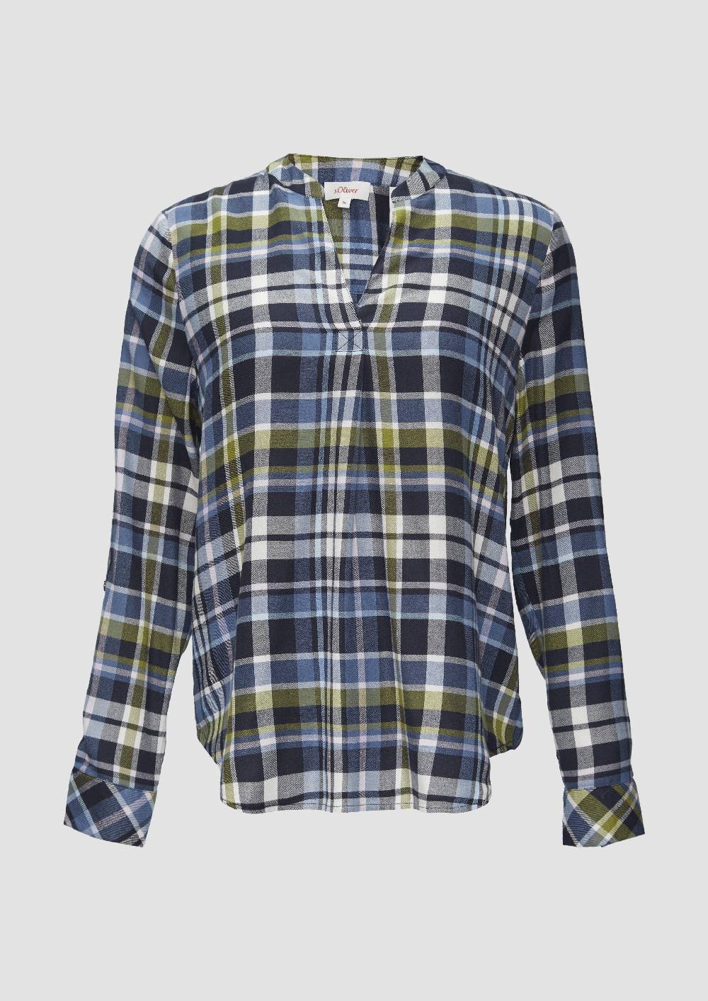 s.Oliver Karierte Bluse aus Viskosemix und Krempel-Detail Heißer Verkauf