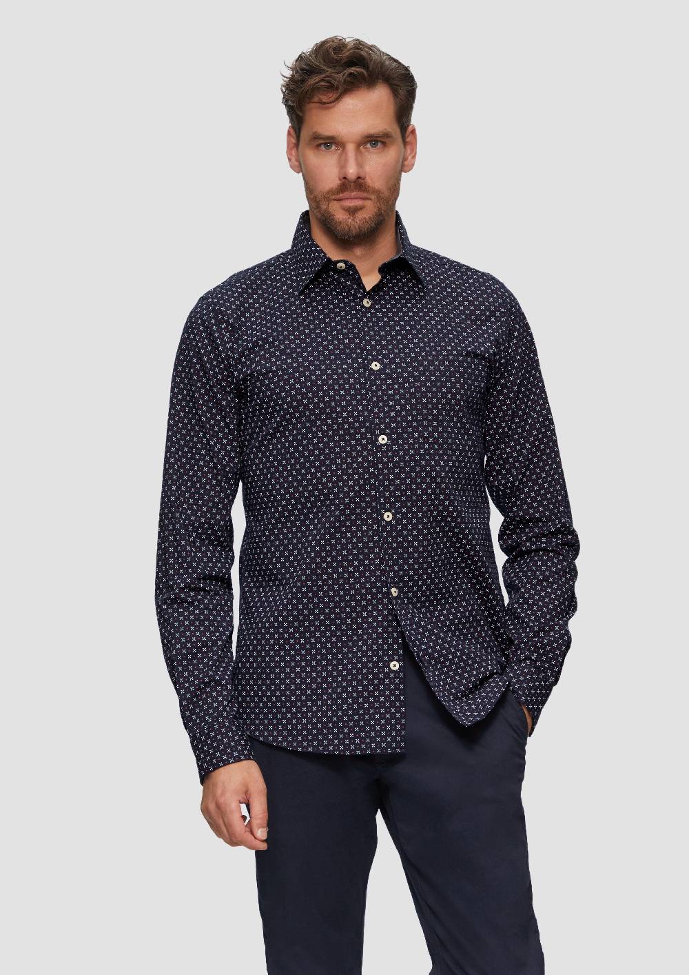 s.Oliver Slim Fit: Gemustertes Hemd aus Baumwollmix Discount Store für neue Produkte
