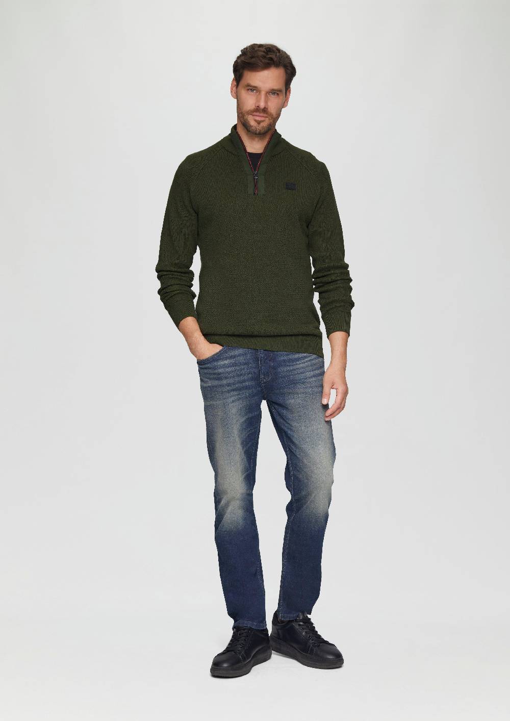 s.Oliver Strickpullover mit Troyer-Kragen und Strukturmix Osterangebot