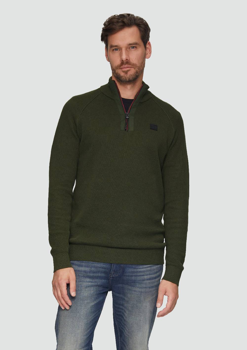 s.Oliver Strickpullover mit Troyer-Kragen und Strukturmix Osterangebot